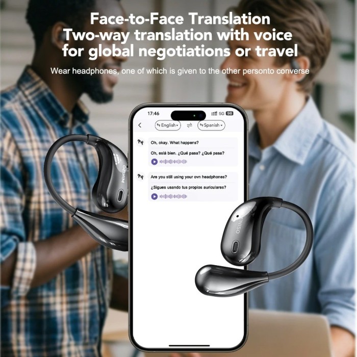 Translator Earphone Wireless Headphones Bluetooth Translation Earbuds Superb Bass HiFi,13mm dynamic coil Built-in Mic