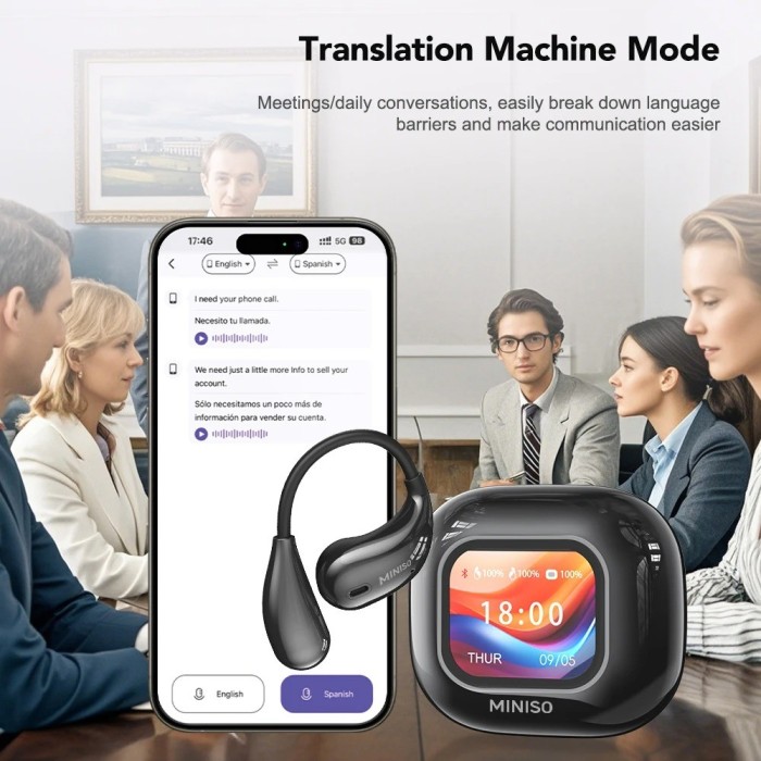 Translator Earphone Wireless Headphones Bluetooth Translation Earbuds Superb Bass HiFi,13mm dynamic coil Built-in Mic